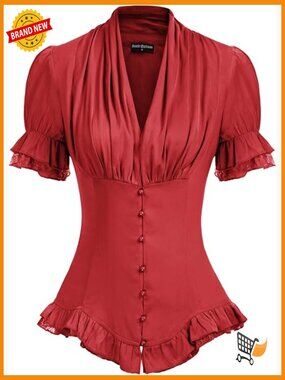 Women's Victorian Peasant Blouse - Renaissance Pirate Shirt with Puff Ruffled